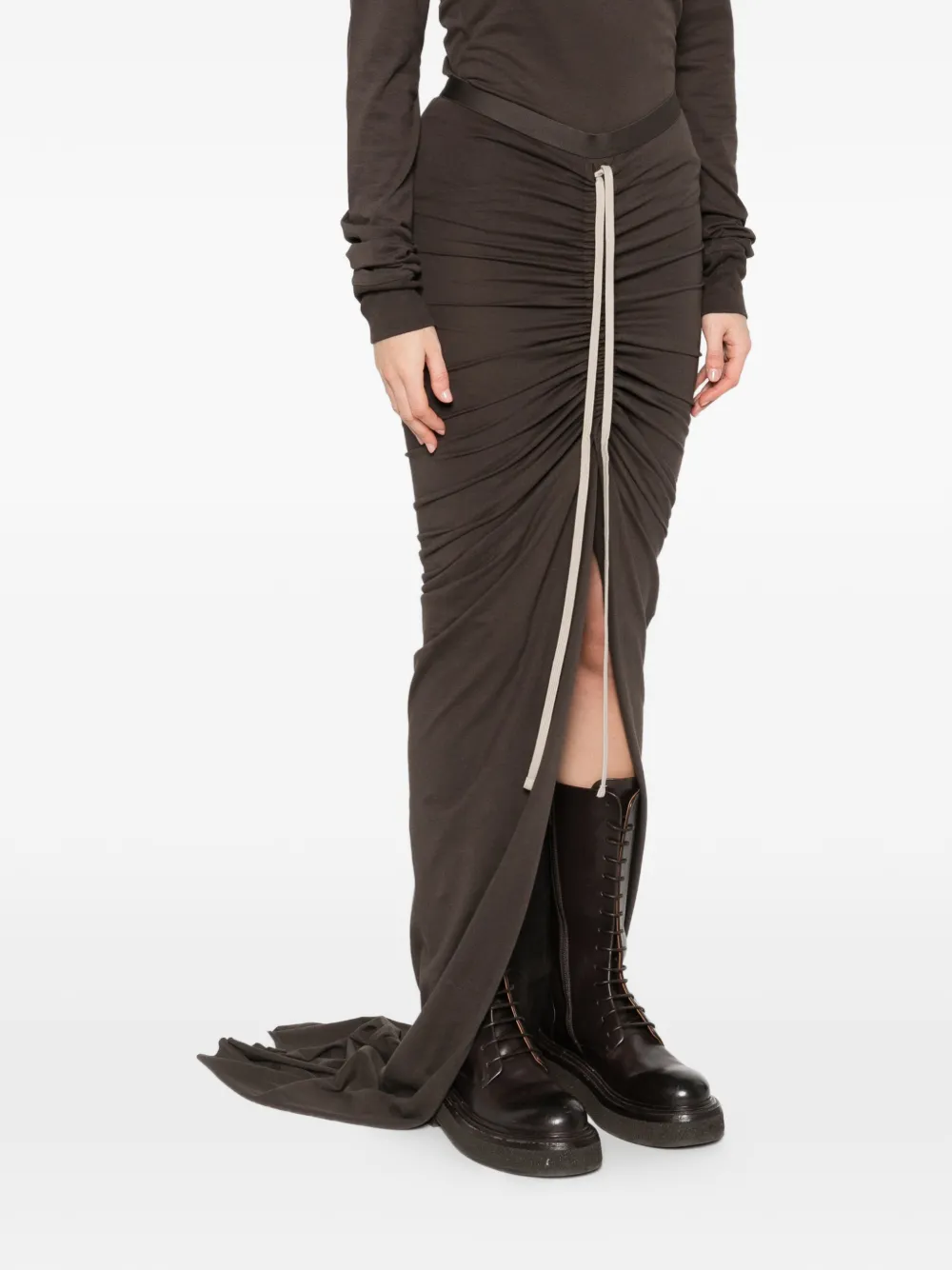 Moncler x Rick Owens maxi-rok met trekkoord en split Bruin