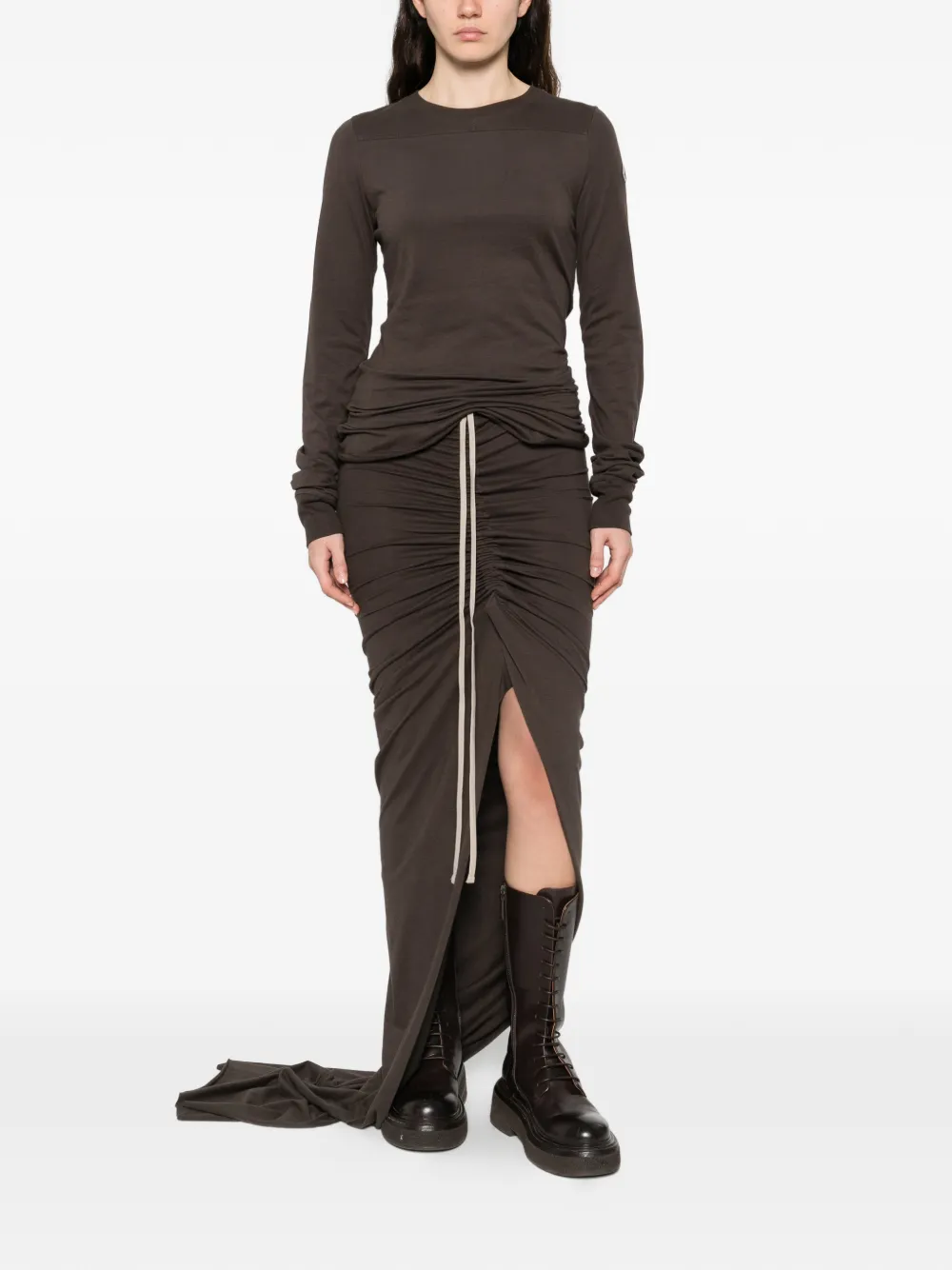 Moncler x Rick Owens maxi-rok met trekkoord en split Bruin