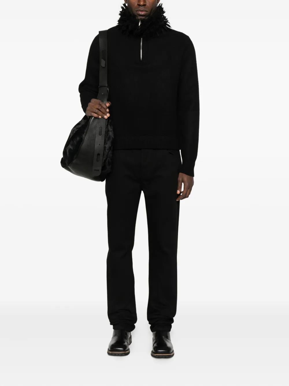 Alexander McQueen Trui met franje kraag - Zwart