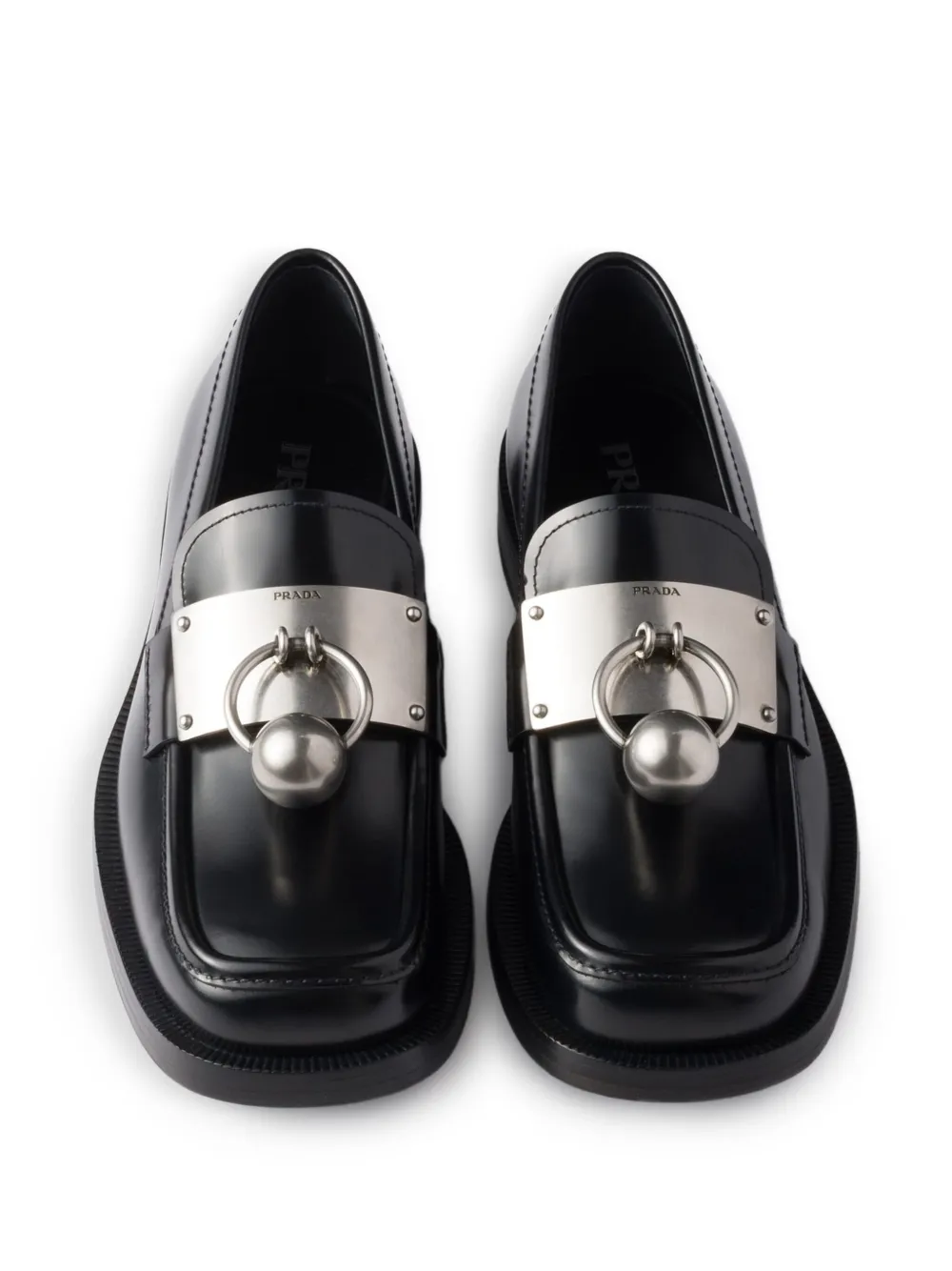 Prada metal-ornament leather loafers Black