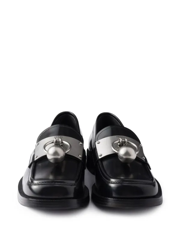 Prada metal-ornament Leather Loafers | Black | FARFETCH display picture 3
