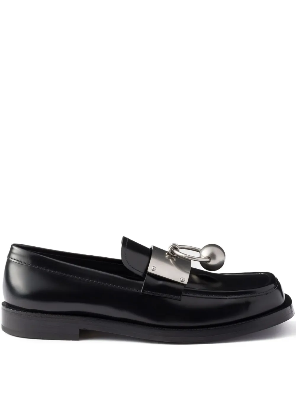 Prada Leren loafers met metalen ornament Zwart