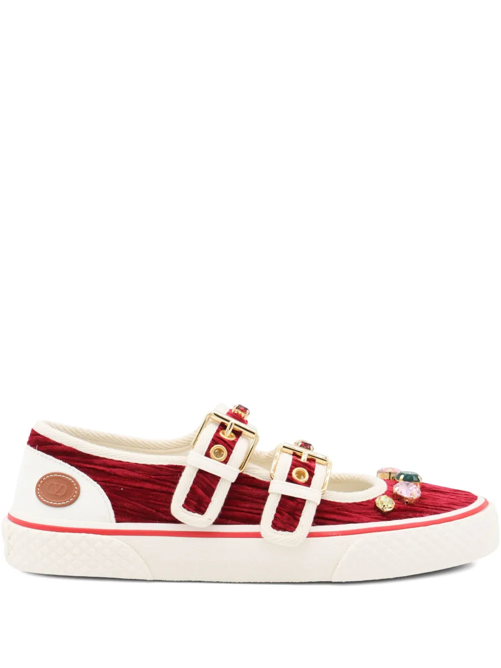 Valentino Garavani jewel-embellished buckle sneakers Red