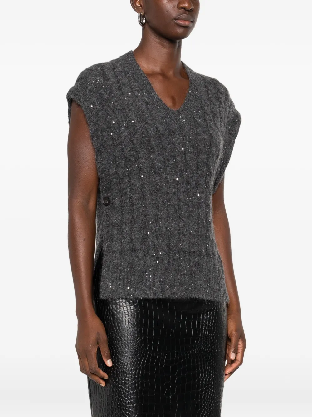 Brunello Cucinelli Sequin-embellished Sleeveless Top In Gray
