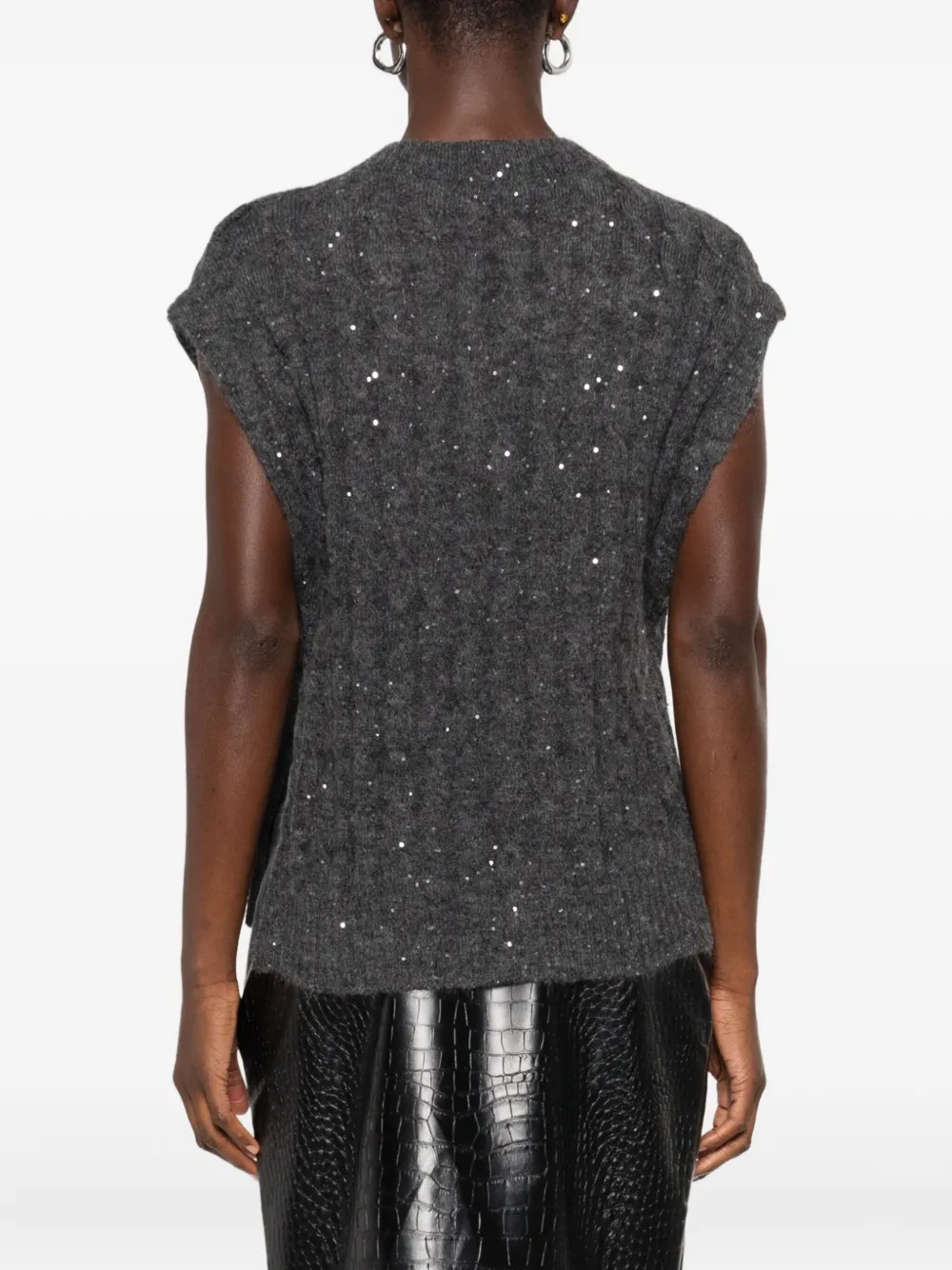 Brunello Cucinelli Sequin-embellished Sleeveless Top In Gray
