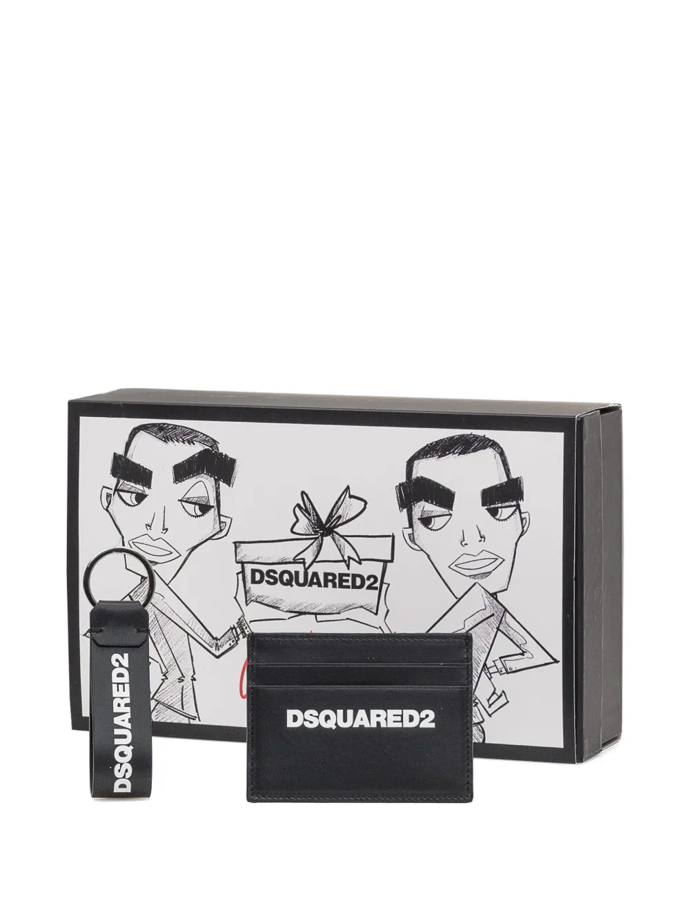 DSQUARED2 Twee pasjeshouders met logoprint en sleutelhanger Zwart