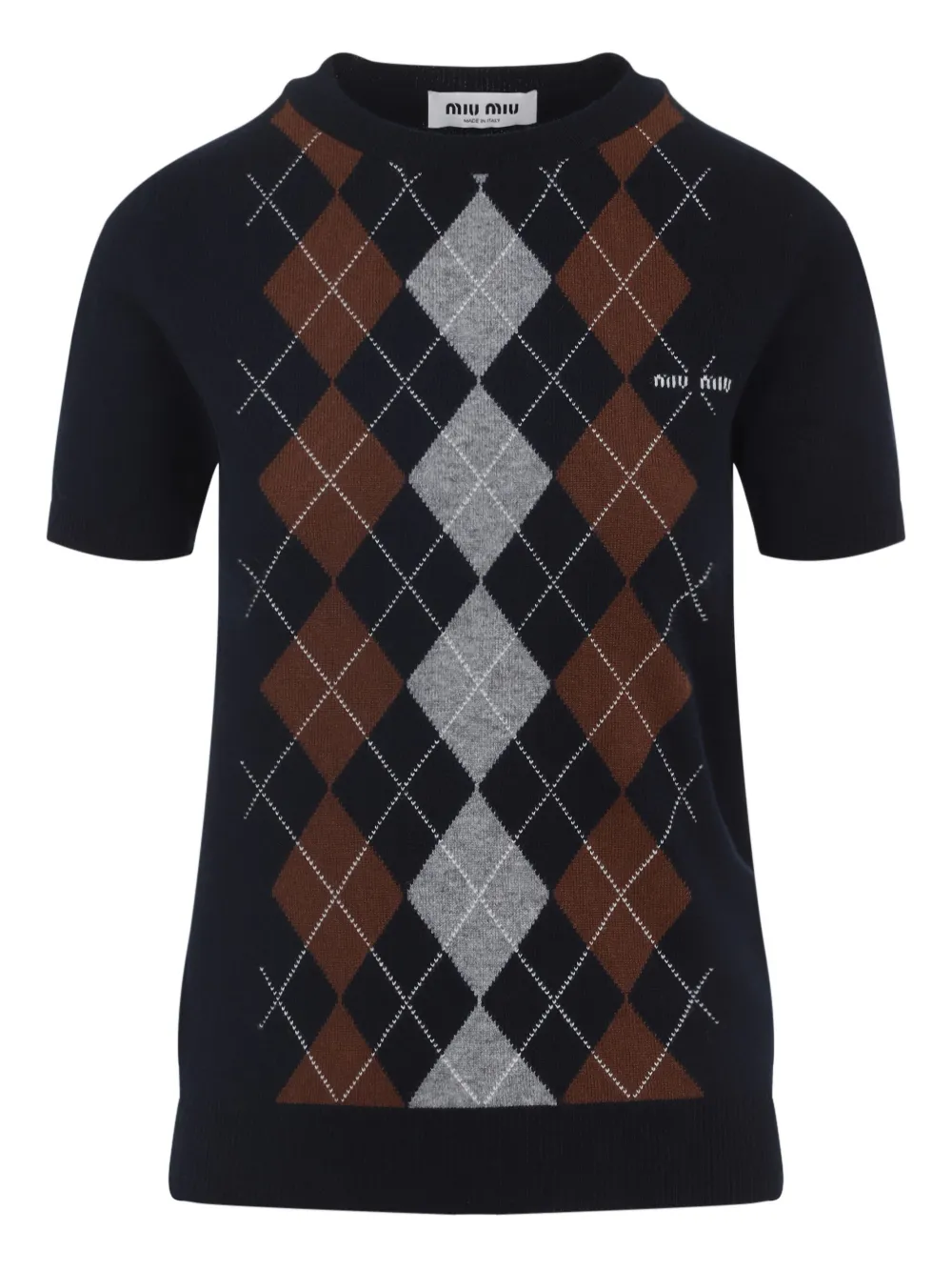 Miu argyle-pattern short-sleeve top Blauw