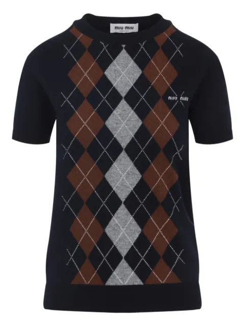 Miu Miu argyle-pattern short-sleeve top