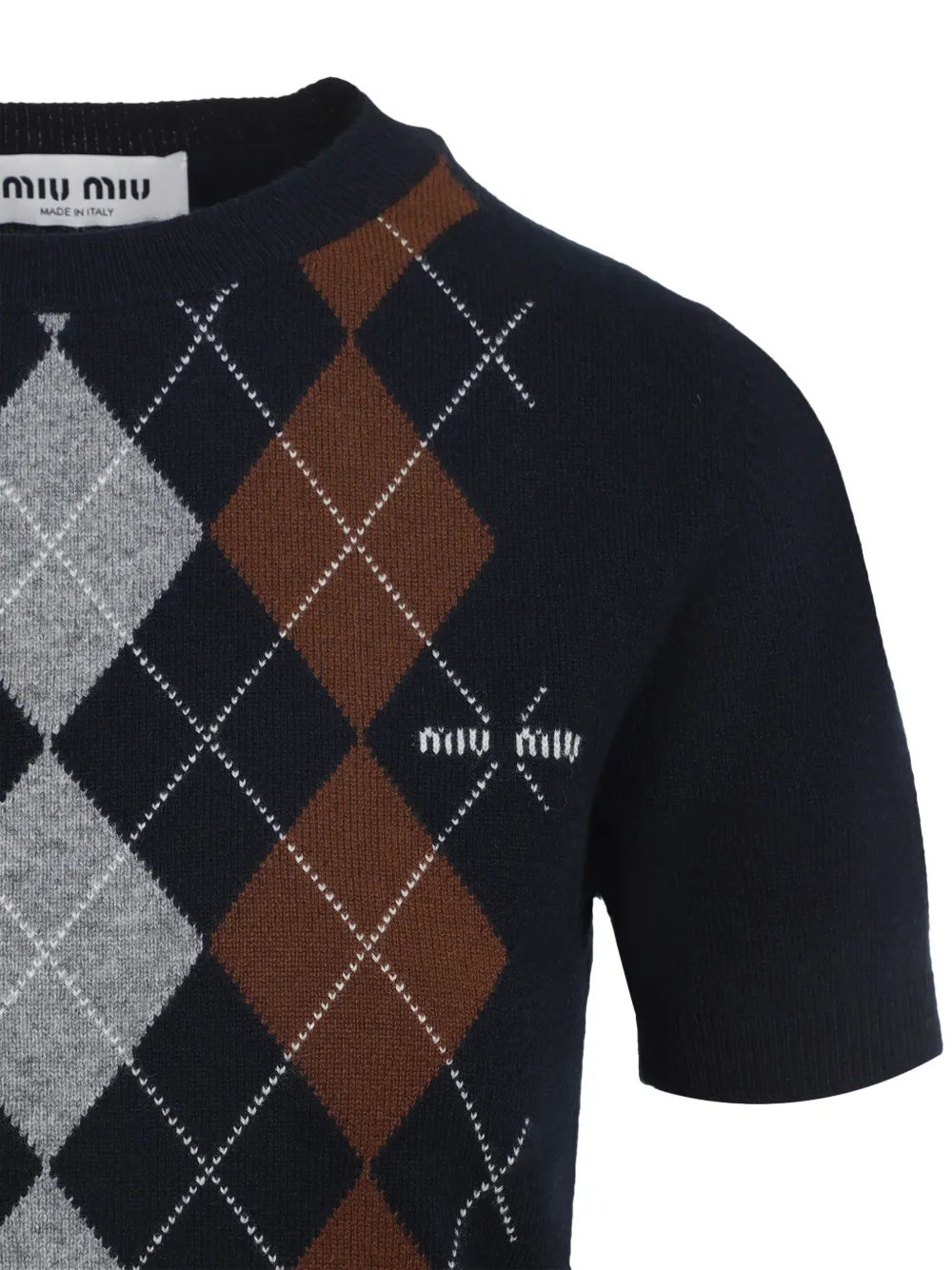 Miu Top met korte mouwen en argyle patroon Blauw