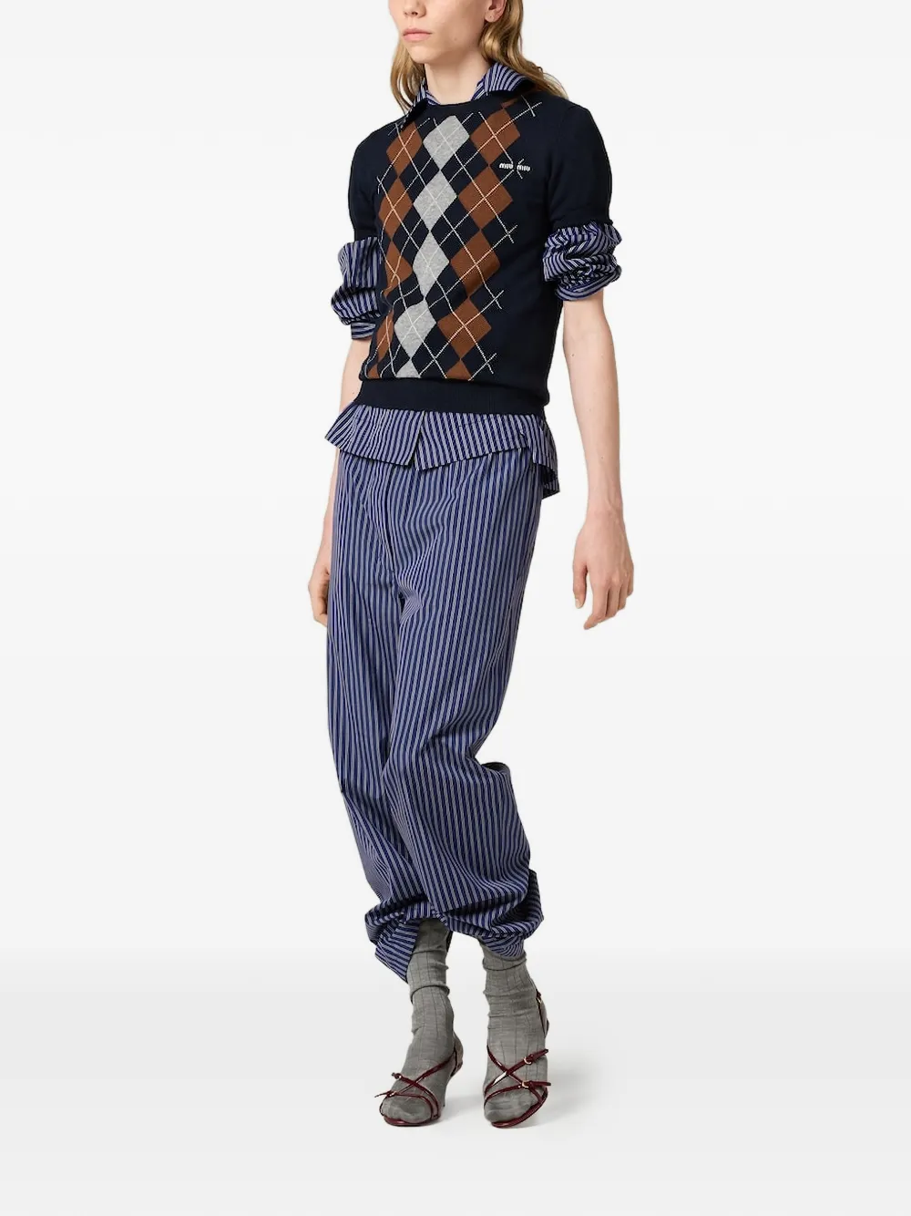 Miu Top met korte mouwen en argyle patroon Blauw