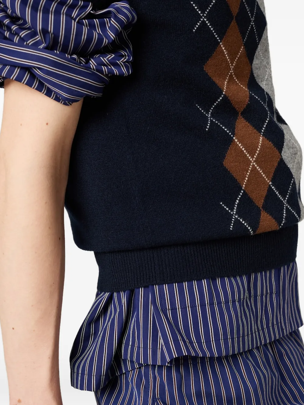Miu Top met korte mouwen en argyle patroon Blauw