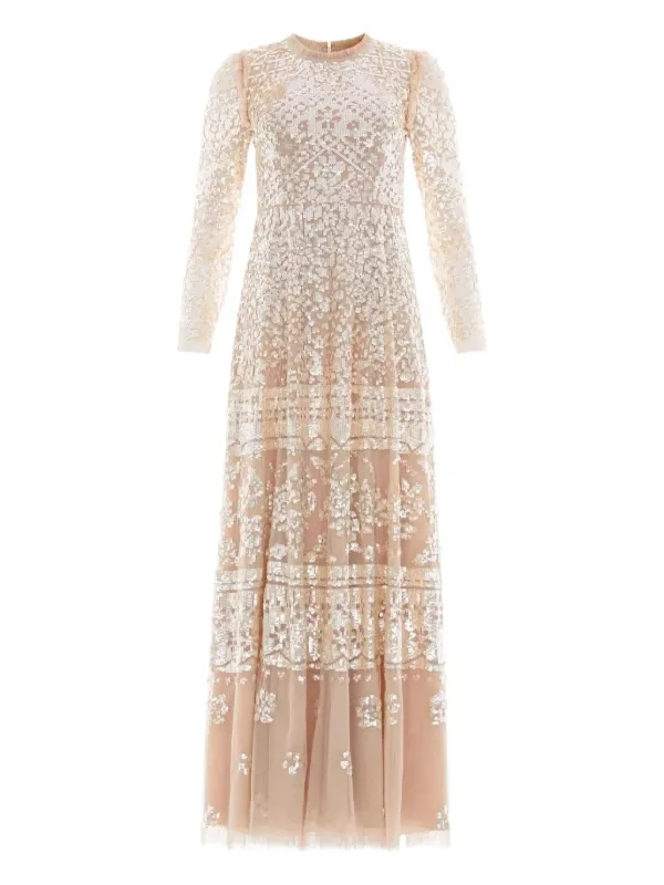 Needle & Thread Aurora sequin-embellished Tiered Gown | Neutrals | FARFETCH  CA