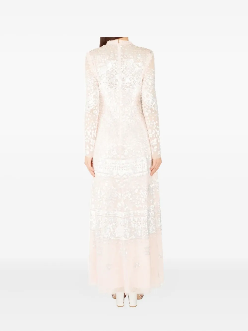 Needle & Thread Aurora Sequin-embellished Long-sleeved Gown In Neutral