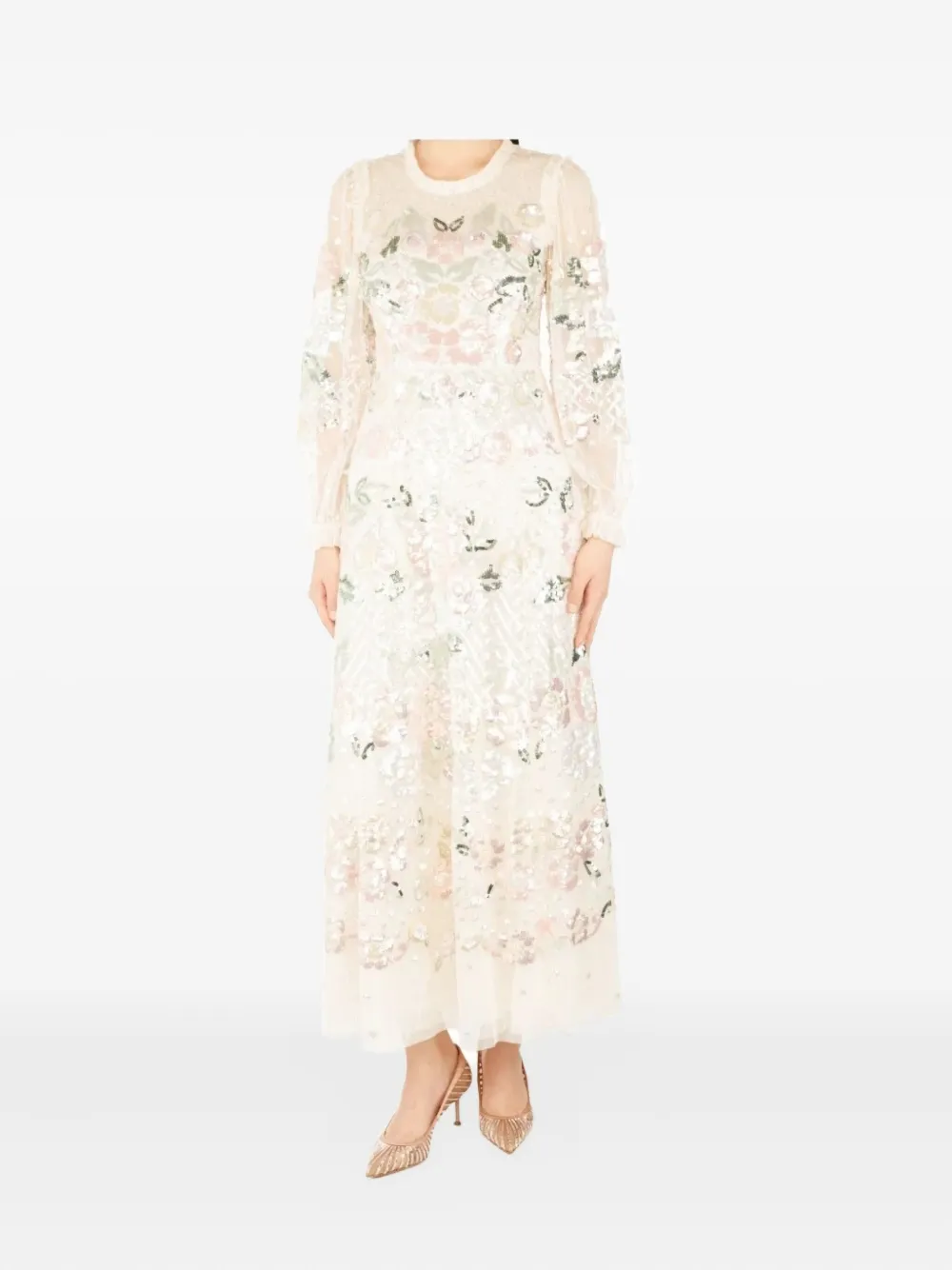 Needle & Thread Rosalie sequin-embellished long-sleeve gown - Beige