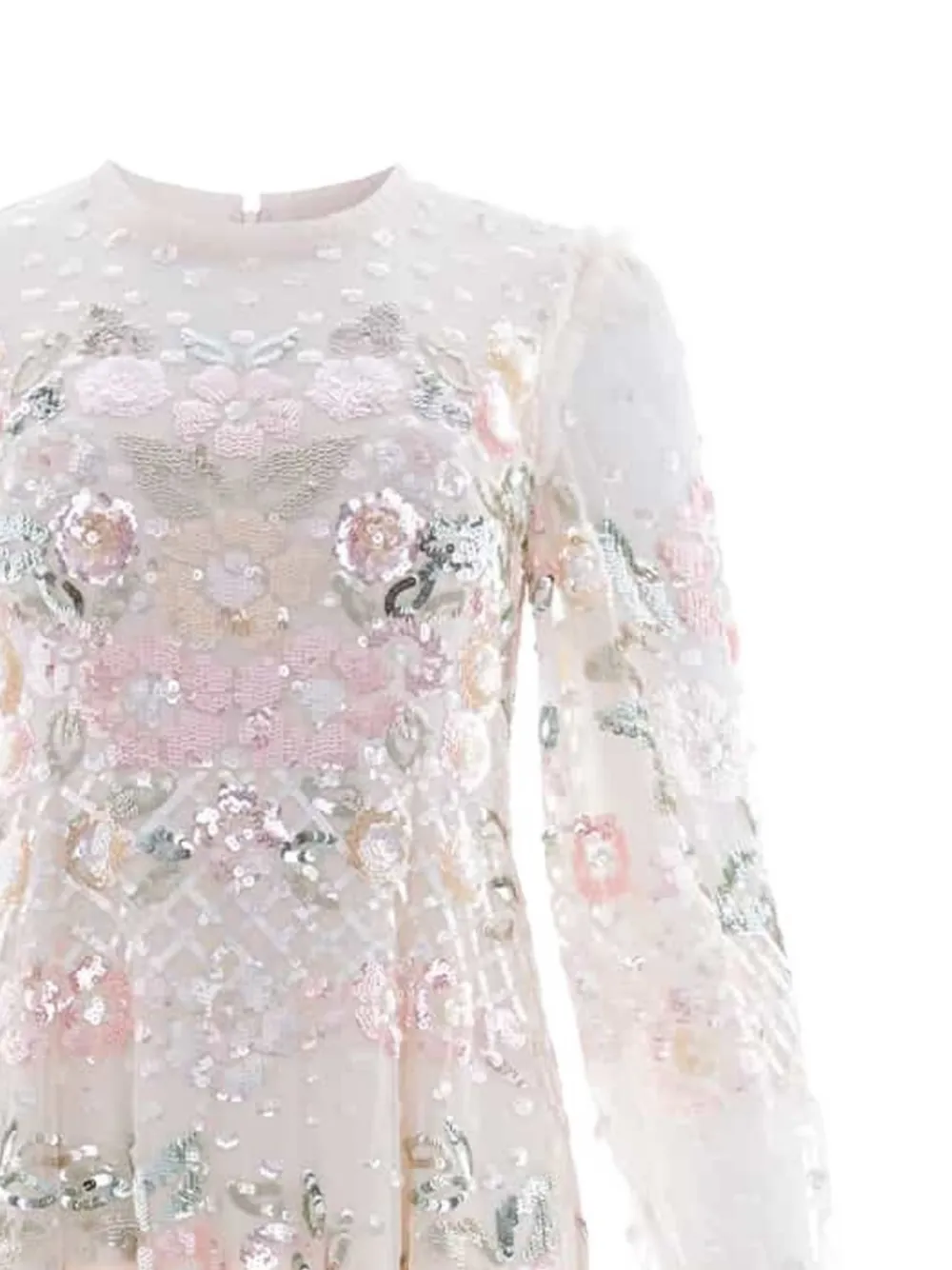 Needle & Thread Rosalie avondjurk met pailletten en lange mouwen - Beige