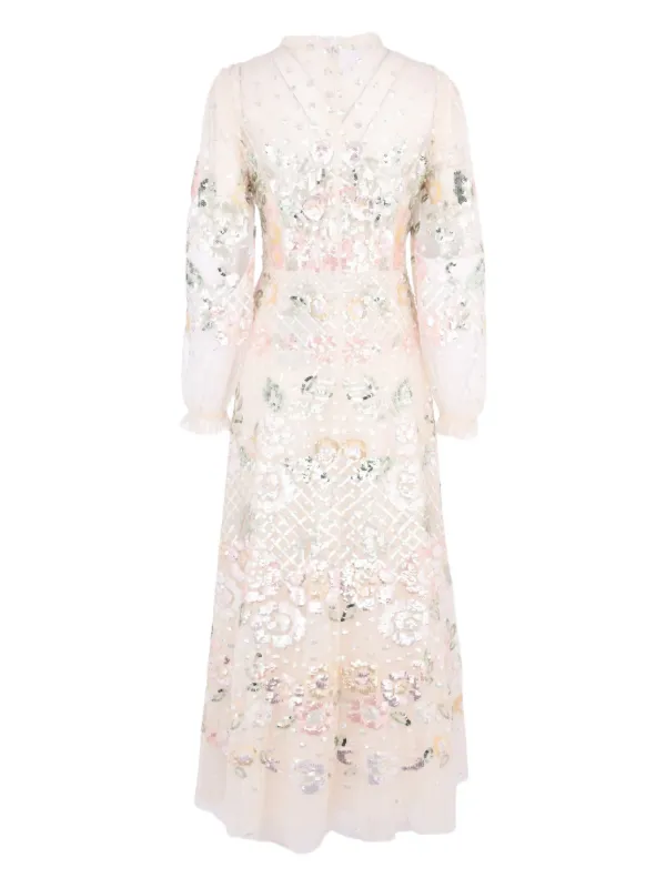 Needle & Thread Rosalie Sequin-embellished Long-sleeve Dress - Neutrals