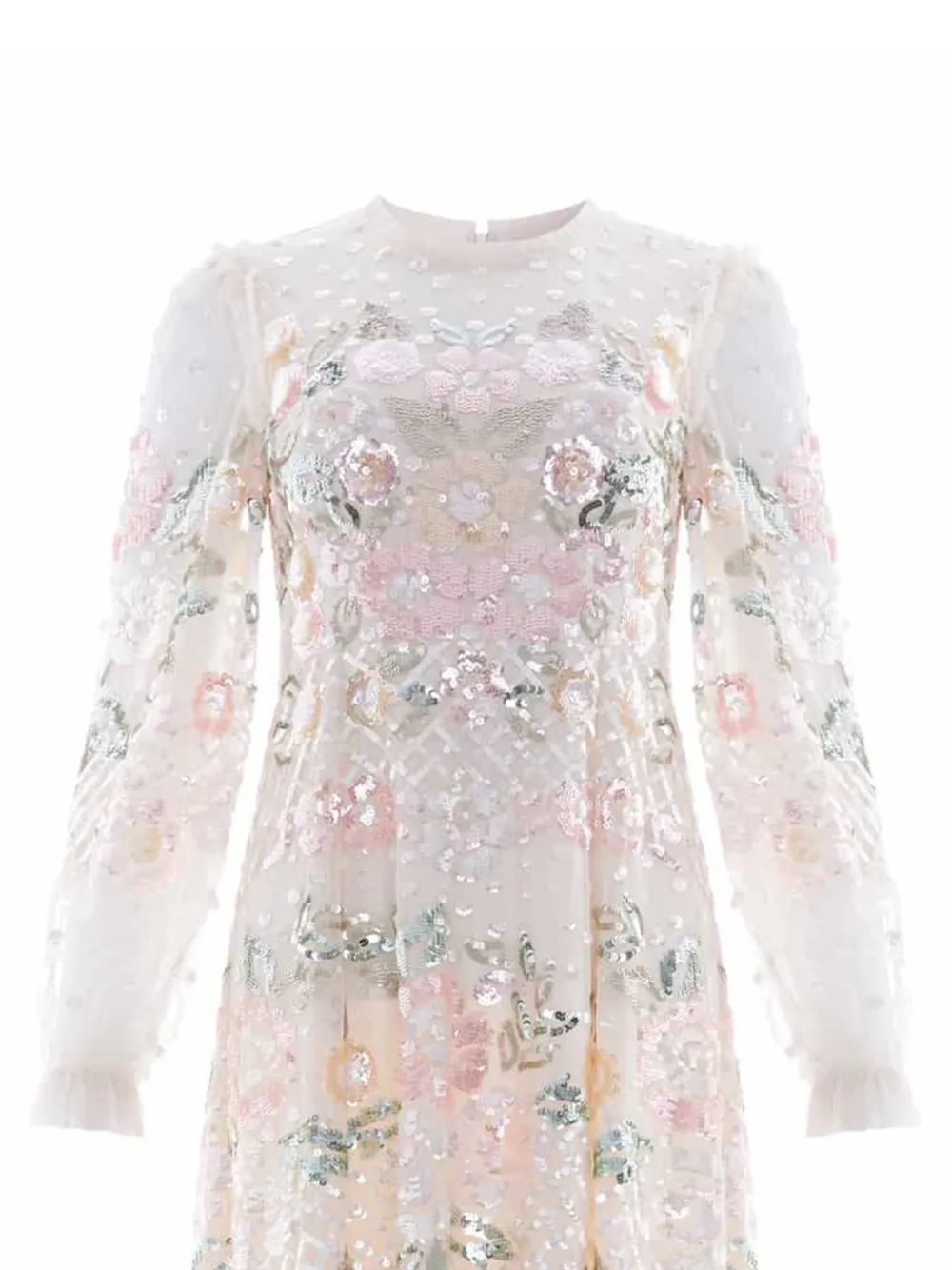 Needle & Thread Rosalie avondjurk met pailletten en lange mouwen Beige