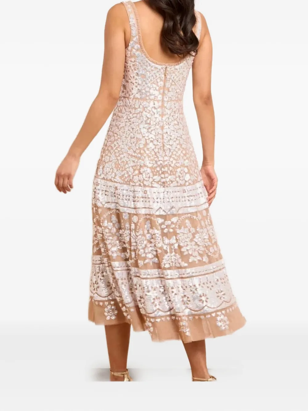 Needle & Thread sequin-embellished scoop-neck midi dress - Beige