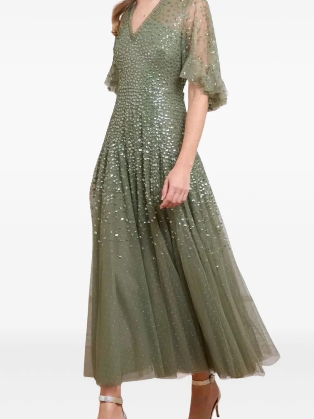 Needle & Thread Dappled Sequin-embellished Tulle Gown In Green