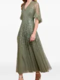 Needle & Thread sequin-embellished smocked midi dress - Green
