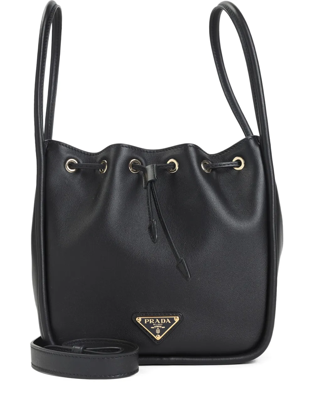 Prada small logo-plaque drawstring tote bag Zwart