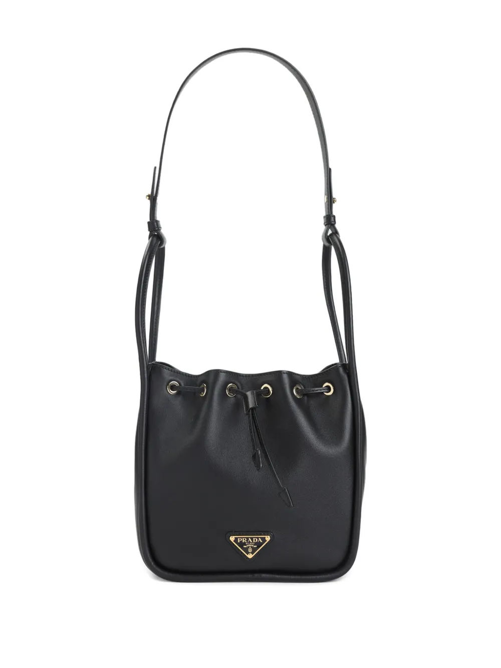 Prada small logo-plaque drawstring tote bag Zwart