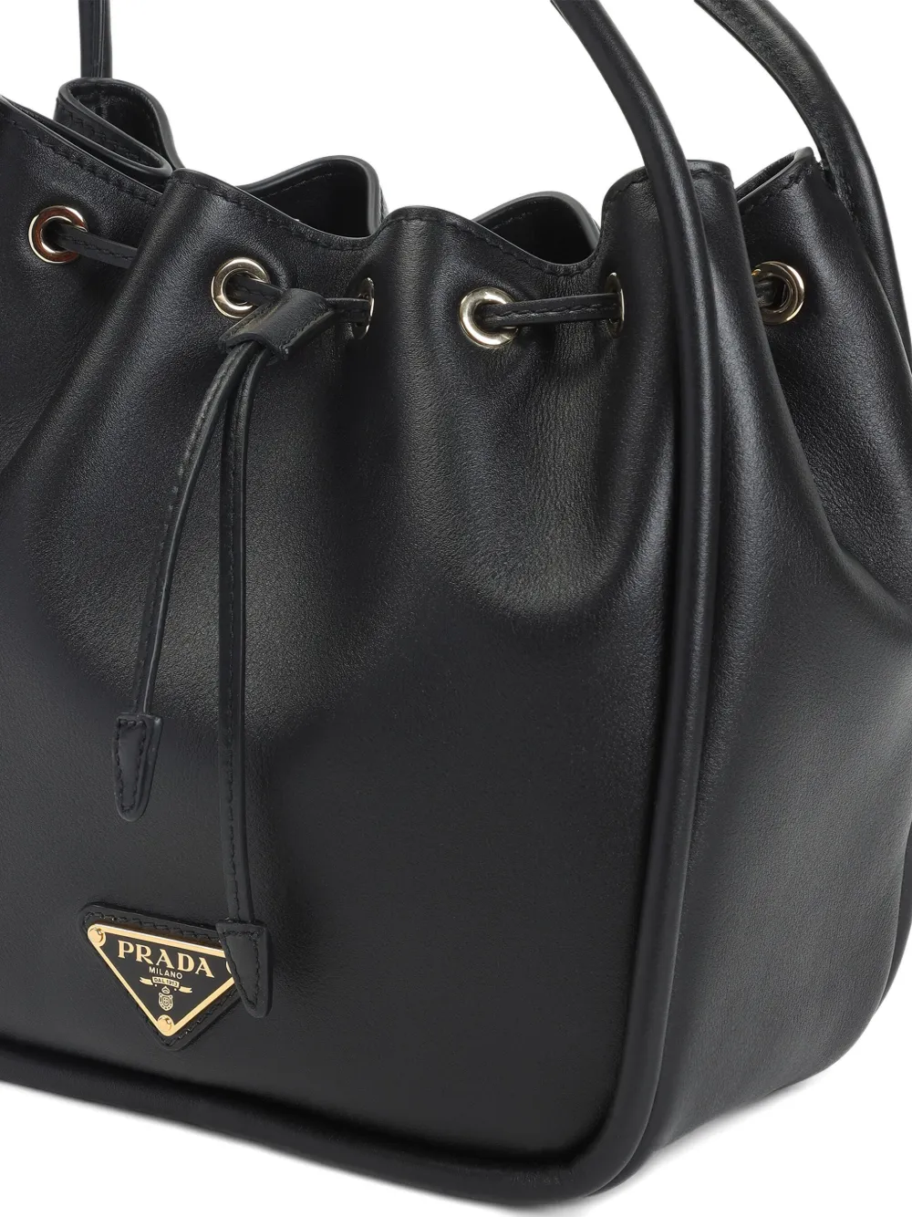 Prada small logo-plaque drawstring tote bag Zwart