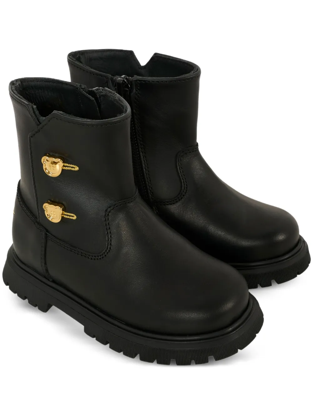 Moschino Kids bear-button zip boots Black