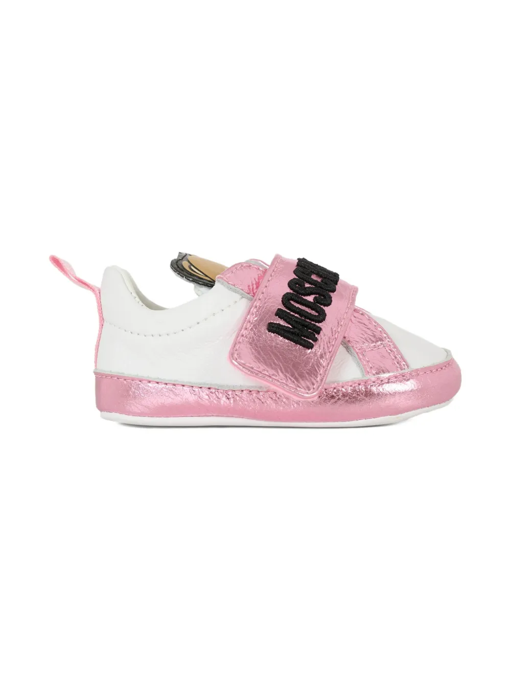 Moschino Kids Leren sneakers met borduurwerk Wit