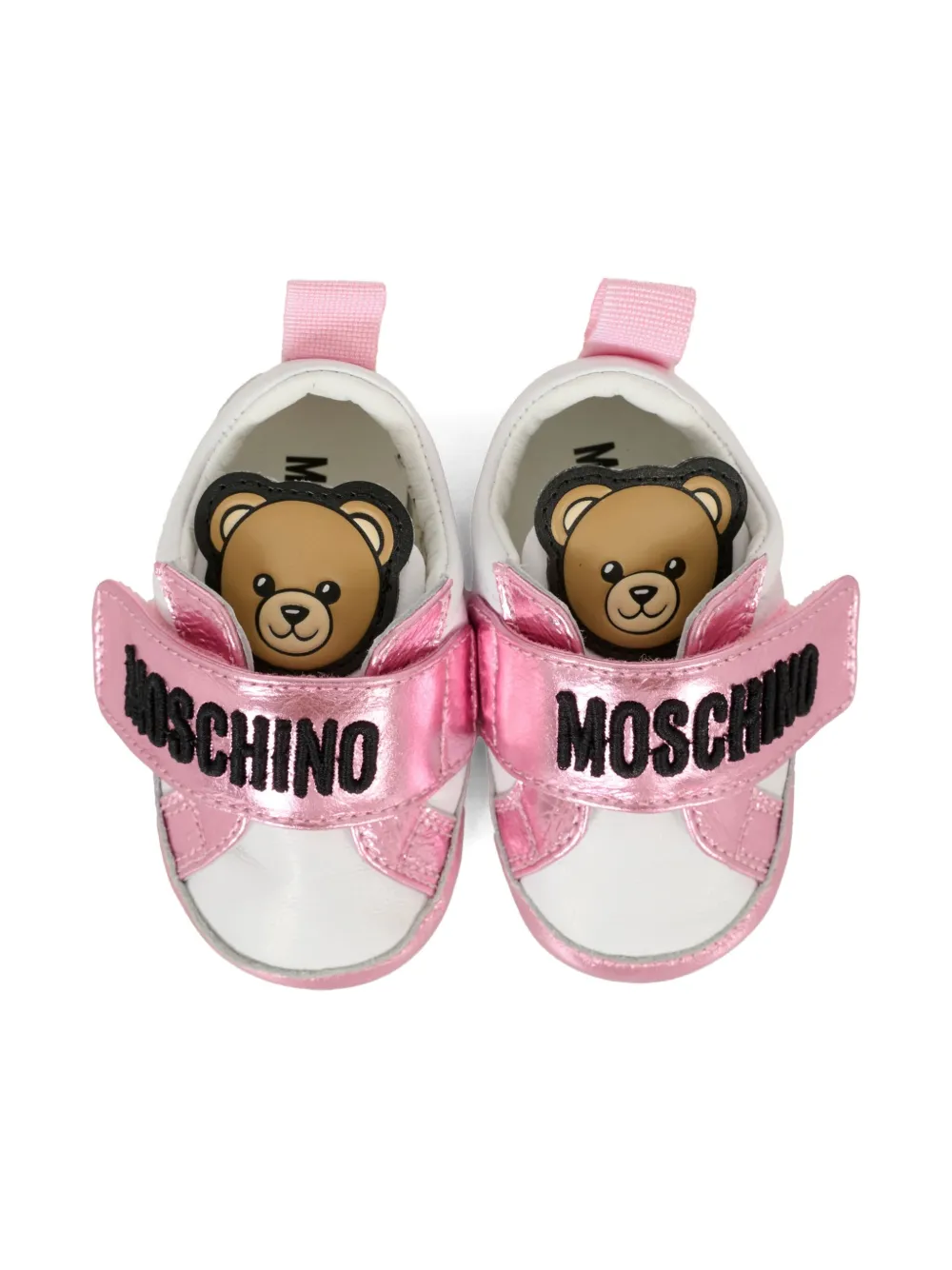 Moschino Kids Leren sneakers met borduurwerk Wit