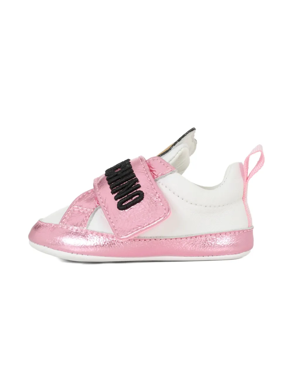 Moschino Kids Leren sneakers met borduurwerk Wit