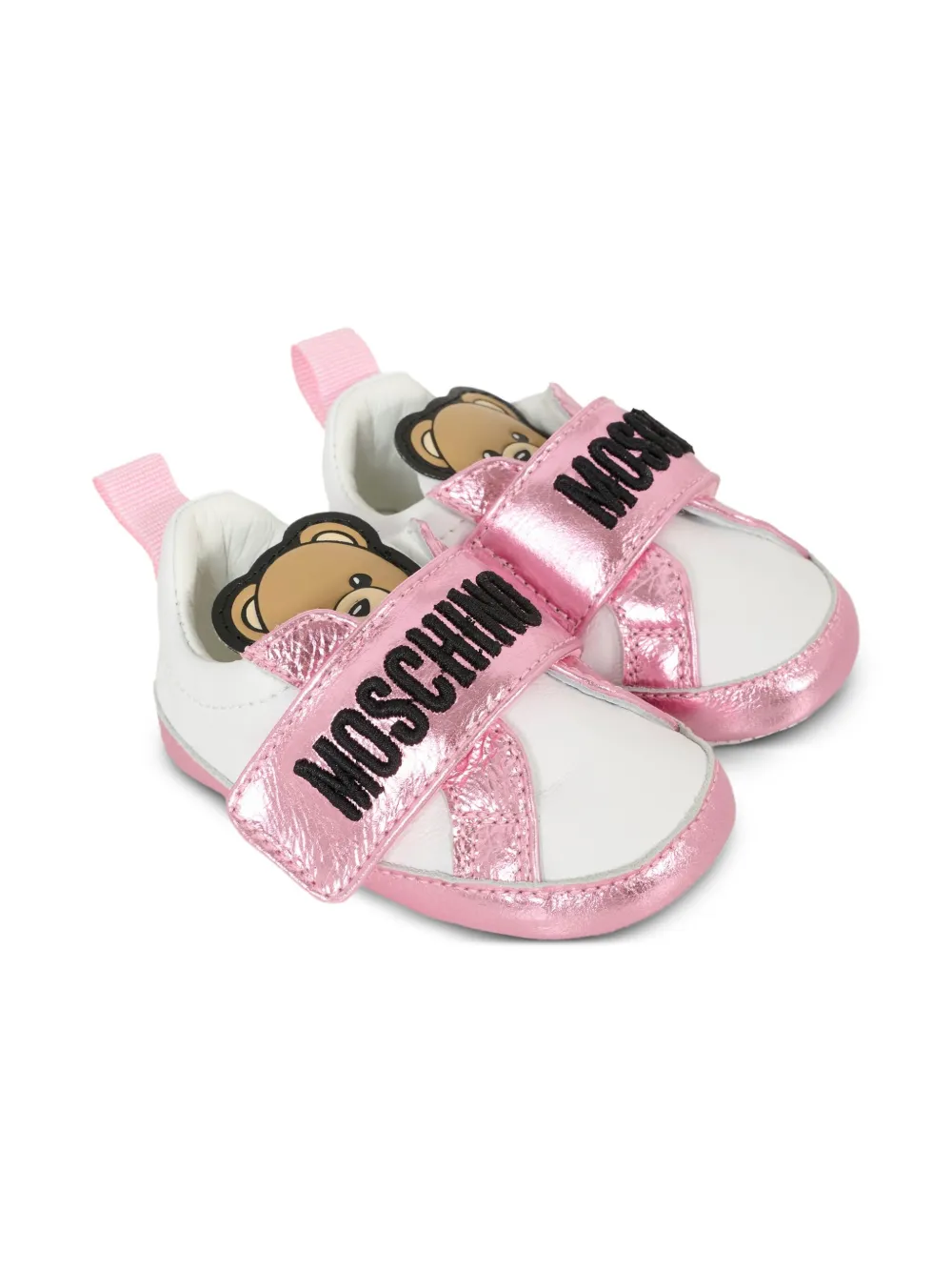 Moschino Kids embroidered leather sneakers White