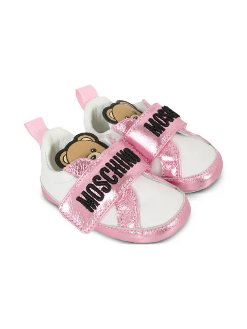 Moschino Kids embroidered leather sneakers