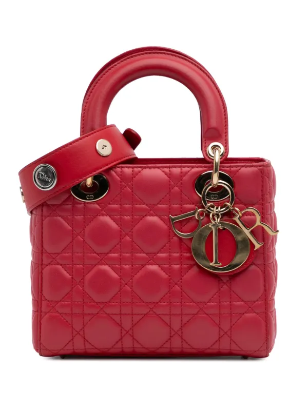 Christian Dior Pre-Owned 2017 Small Lambskin Cannage My ABCDior Lady Dior  Satchel Red FARFETCH ID