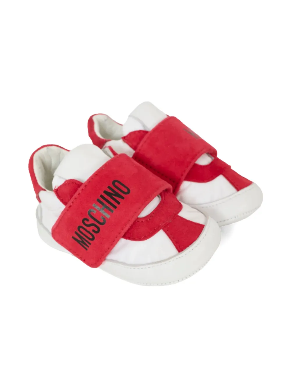 Moschino Kids logo-strap leather sneakers White