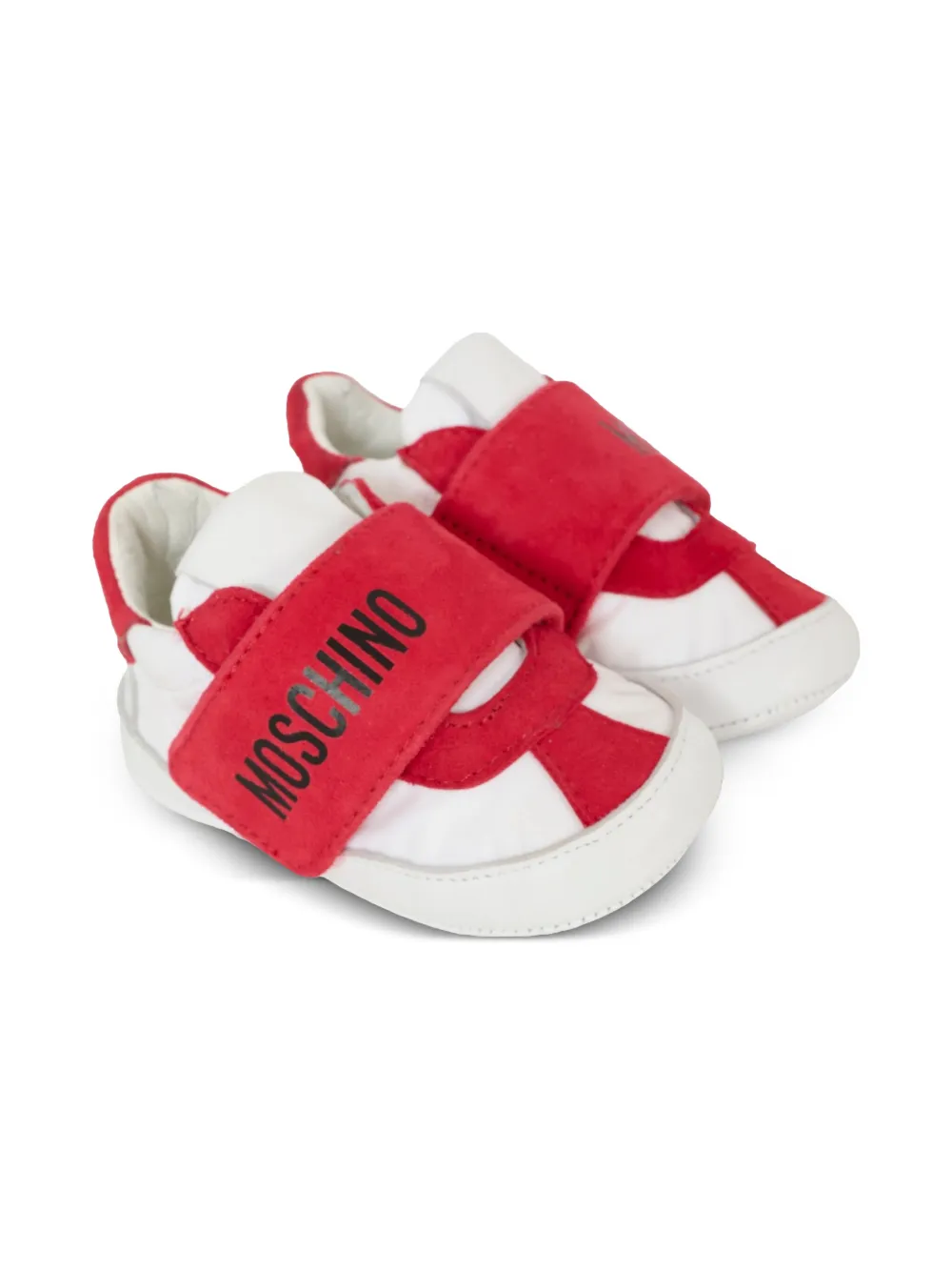 Moschino Kids logo-strap leather sneakers White