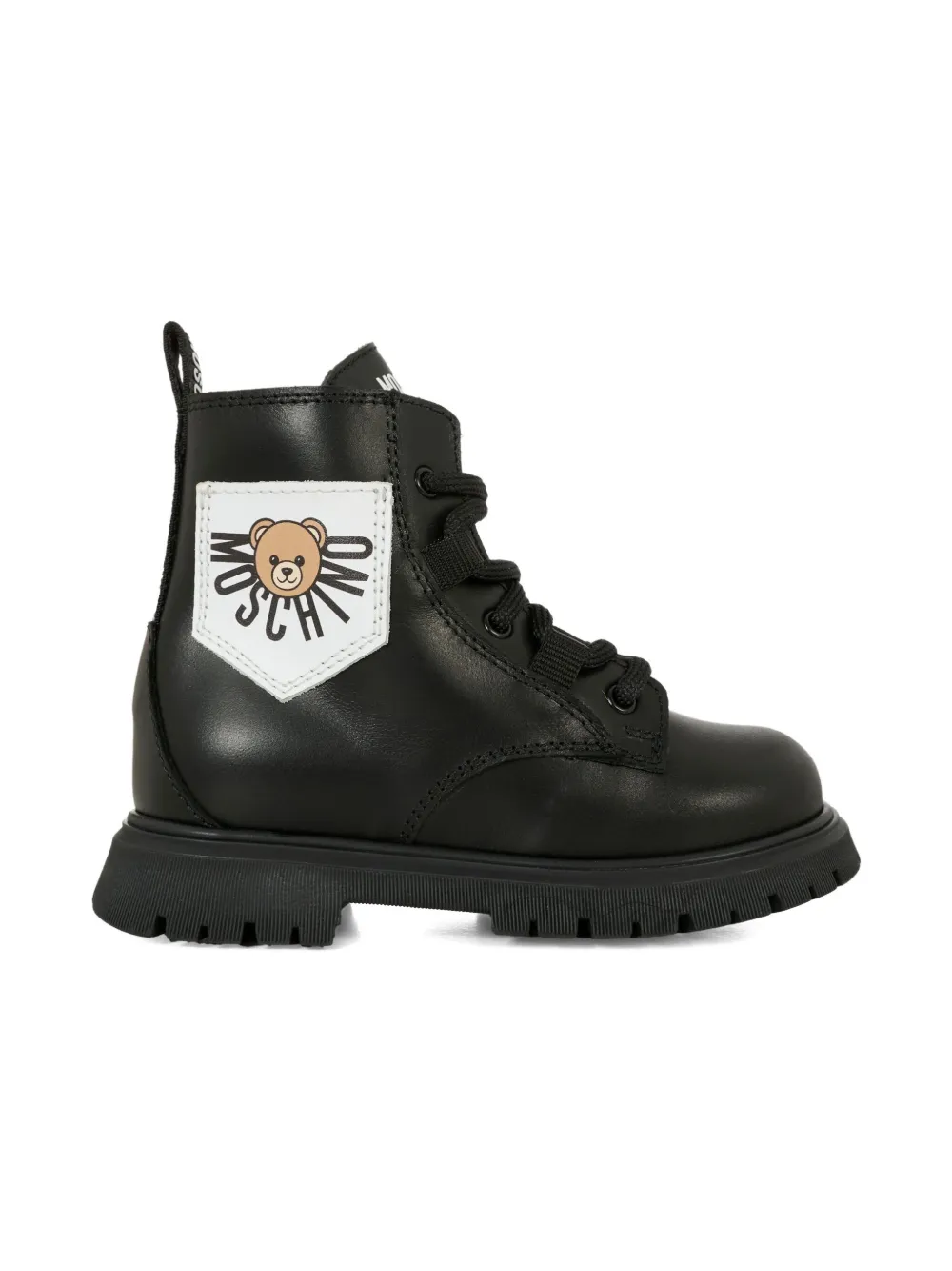 Moschino Kids teddy-patch lace-up boots Black
