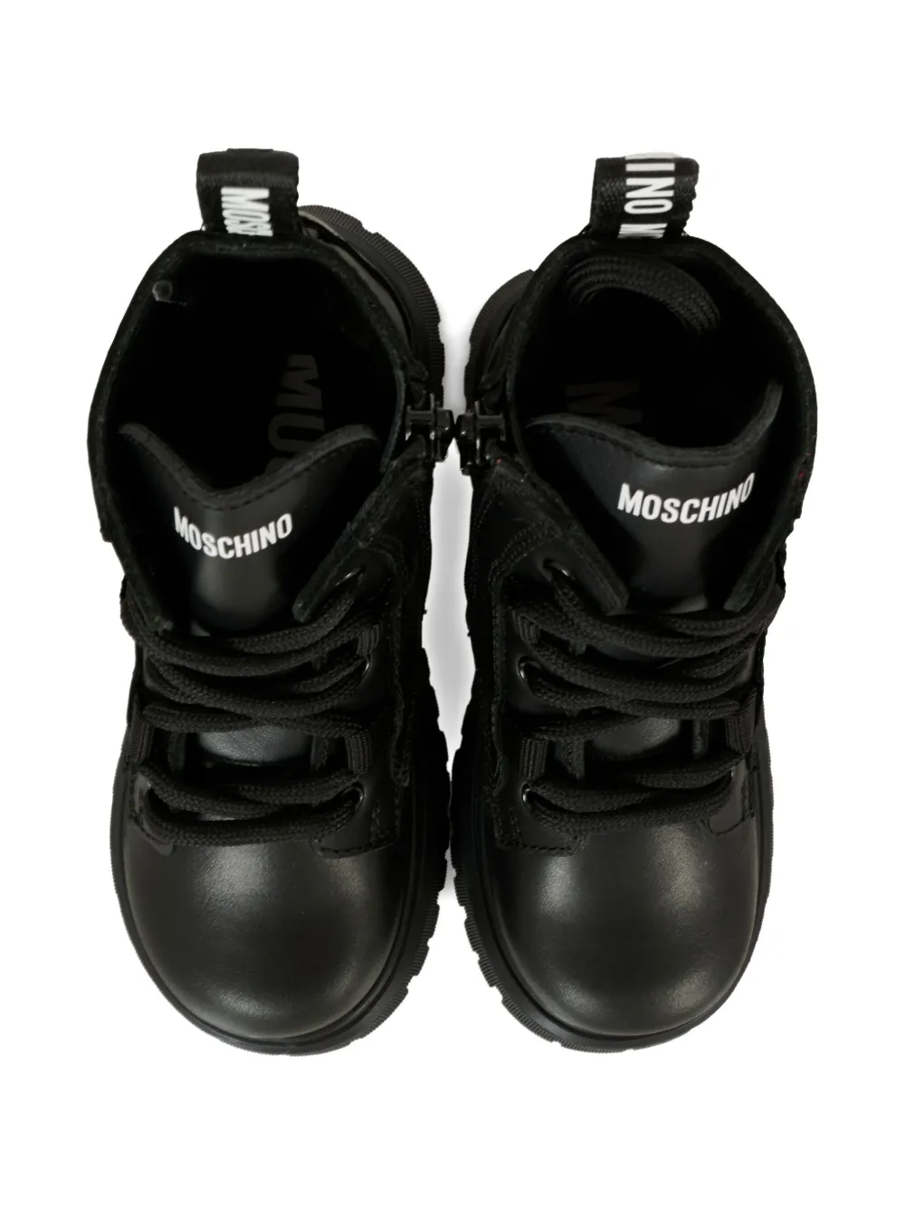 Moschino Kids teddy-patch lace-up boots Black