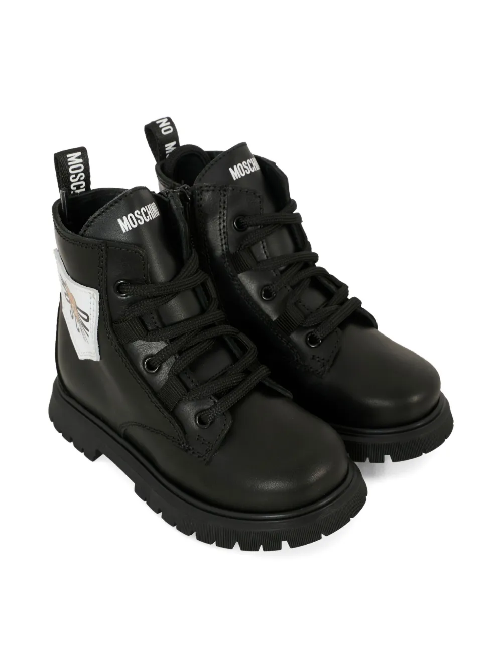 Moschino Kids teddy-patch lace-up boots Black