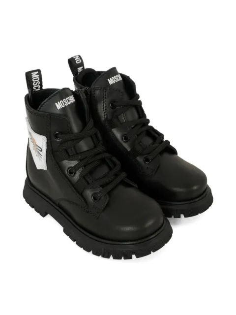 Moschino Kids teddy-patch lace-up boots
