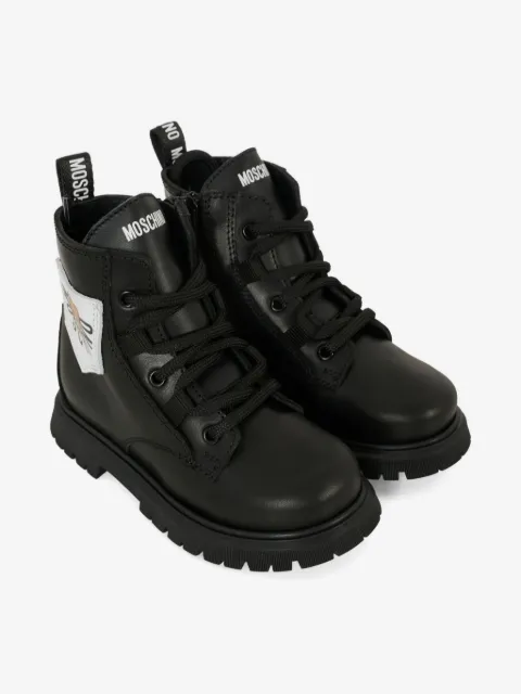 Moschino Kids bottines lacées à patch ourson