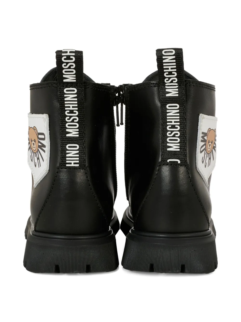 Moschino Kids teddy-patch lace-up boots Black
