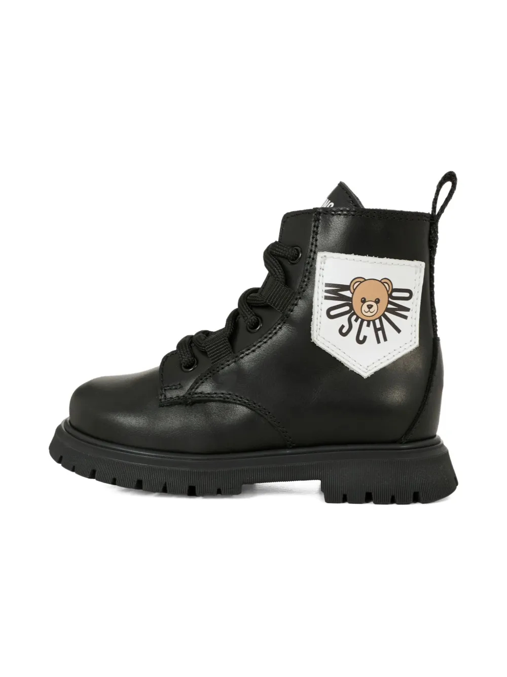 Moschino Kids teddy-patch lace-up boots Black