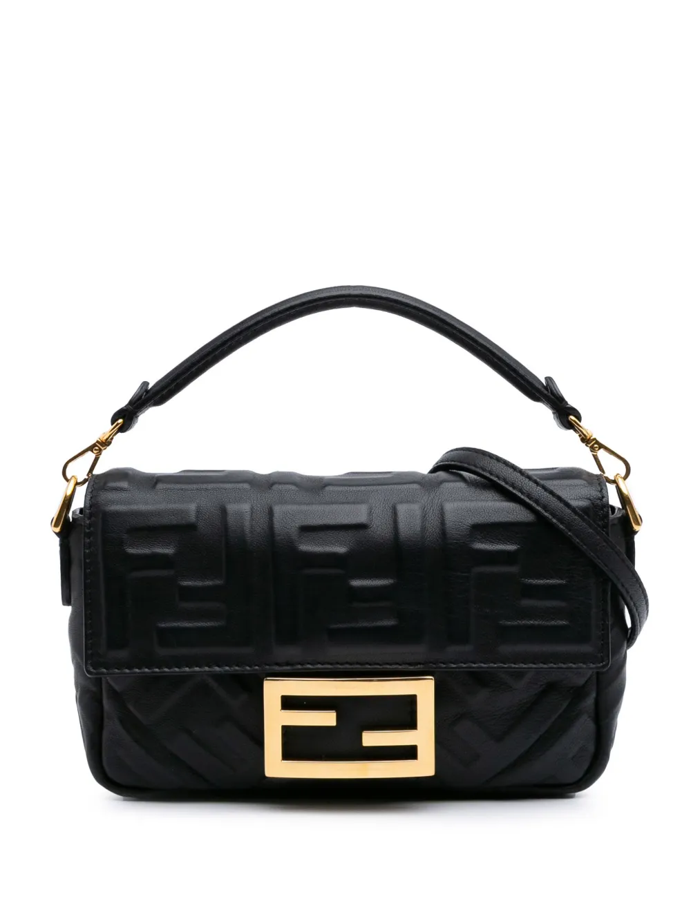 Fendi Pre-Owned 2010-2025 Mini Zucca Embossed Leather Baguette satchel | Black | Image 1