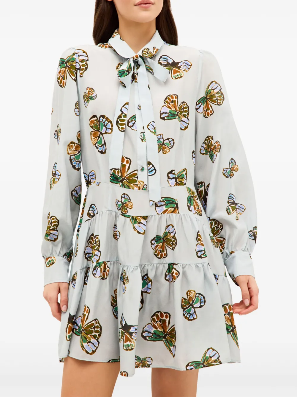 Marie Oliver Ulanie Butterfly-print Tiered Dress In Multi