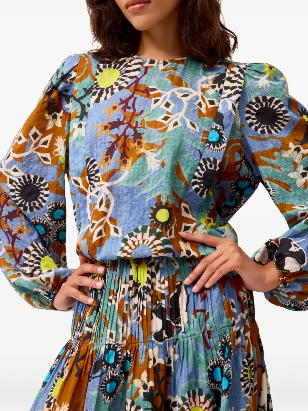 Marie Oliver Hallie Balloon-sleeve Printed Top In Multi