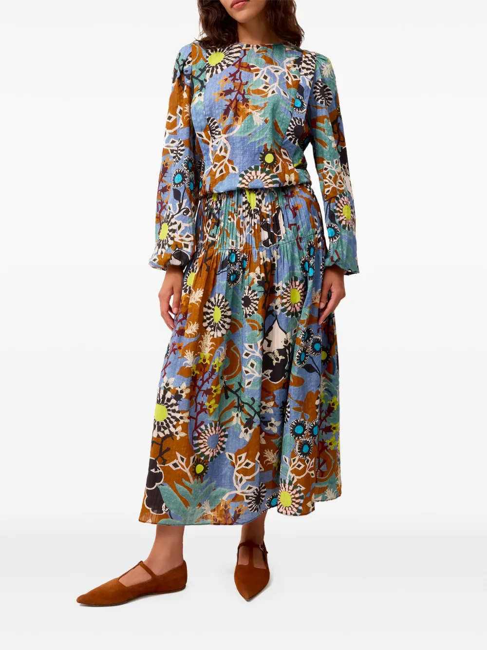 Marie Oliver Hallie top met ballonmouwen en print - Blauw