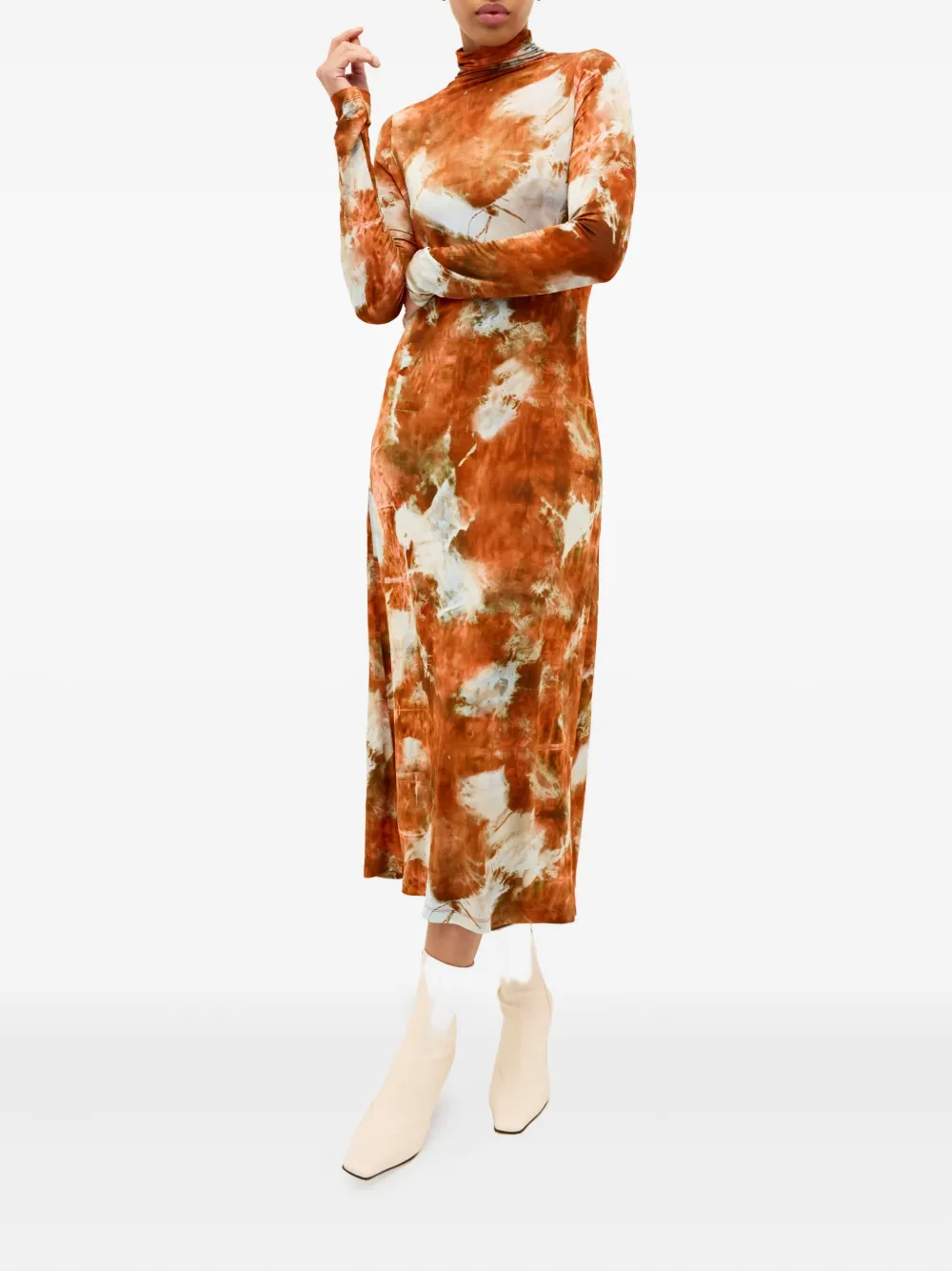 Marie Oliver Paxton midi-jurk met col en tie-dye print - Oranje