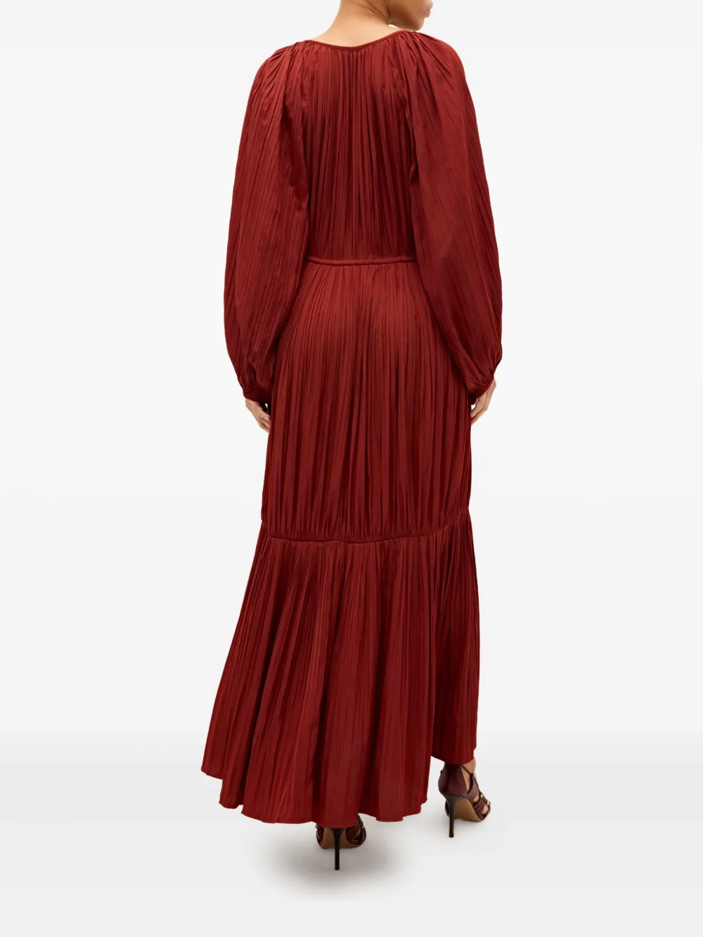 Marie Oliver Perrin Pleated Raglan-sleeve Maxi Dress In Red