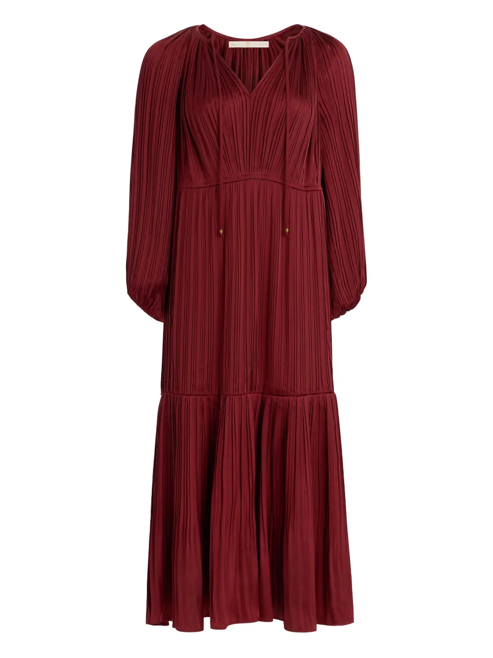 Marie Oliver Perrin Pleated Tie-neck Maxi Dress In Red